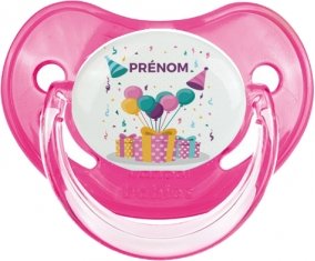 Happy birthday style 5 + prénom : Sucette Rose classique embout physiologique