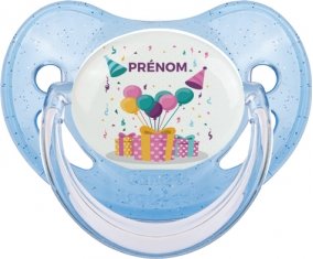 Happy birthday style 5 + prénom : Sucette Bleue à paillette embout physiologique
