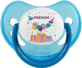 Happy birthday style 5 + prénom : Sucette Bleue phosphorescente embout physiologique
