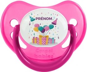 Happy birthday style 5 + prénom : Sucette Rose phosphorescente embout physiologique