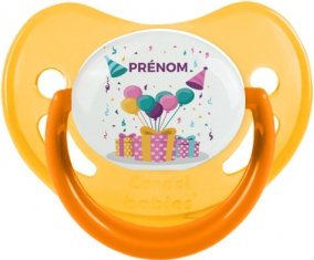 Happy birthday style 5 + prénom : Sucette Jaune phosphorescente embout physiologique