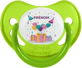 Happy birthday style 5 + prénom : Sucette Vert phosphorescente embout physiologique