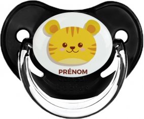 Tigre style 3 + prénom : Sucette Noir classique embout physiologique