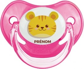 Tigre style 3 + prénom : Sucette Rose classique embout physiologique
