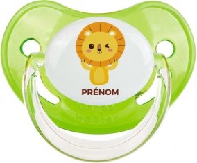 Lion style 4 + prénom : Sucette Vert classique embout physiologique