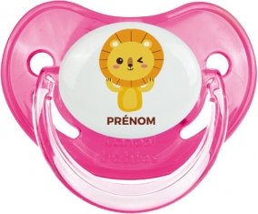 Lion style 4 + prénom : Sucette Rose classique embout physiologique