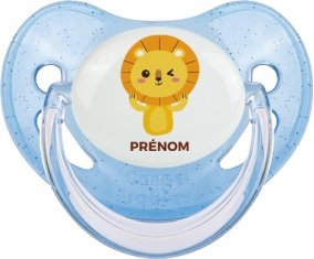 Lion style 4 + prénom : Sucette Bleue à paillette embout physiologique