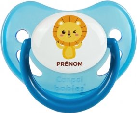 Lion style 4 + prénom : Sucette Bleue phosphorescente embout physiologique