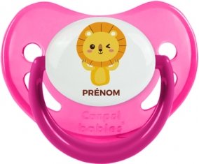 Lion style 4 + prénom : Sucette Rose phosphorescente embout physiologique