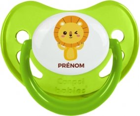 Lion style 4 + prénom : Sucette Vert phosphorescente embout physiologique