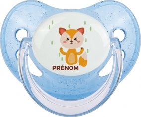 Renard style 1 + prénom : Sucette Bleue à paillette embout physiologique