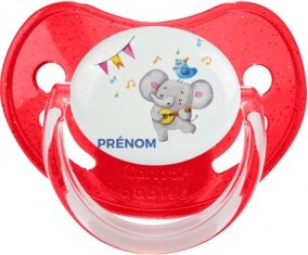 Éléphant party + prénom : Sucette Rouge à paillette embout physiologique