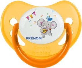 Éléphant party + prénom : Sucette Jaune phosphorescente embout physiologique