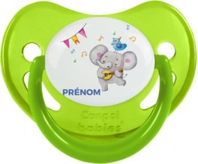 Éléphant party + prénom : Sucette Vert phosphorescente embout physiologique
