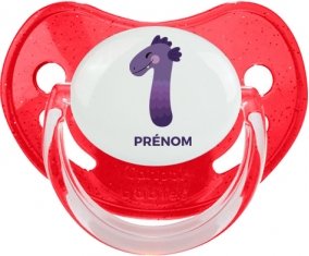 un an anniversaire style 1 + prénom : Sucette Rouge à paillette embout physiologique