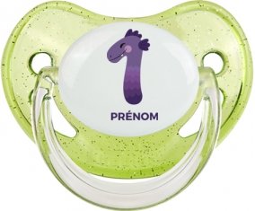 un an anniversaire style 1 + prénom : Sucette Vert à paillette embout physiologique