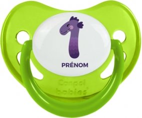 un an anniversaire style 1 + prénom : Sucette Vert phosphorescente embout physiologique