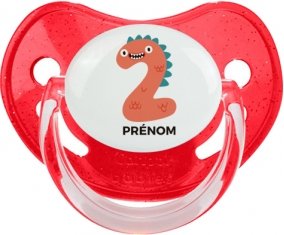Deux ans anniversaire style 1 + prénom : Sucette Rouge à paillette embout physiologique