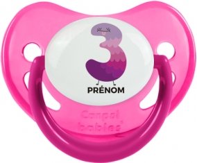 Trois ans anniversaire style 2 + prénom : Sucette Rose phosphorescente embout physiologique