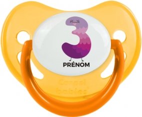 Trois ans anniversaire style 2 + prénom : Sucette Jaune phosphorescente embout physiologique