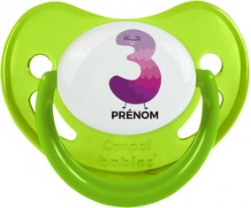 Trois ans anniversaire style 2 + prénom : Sucette Vert phosphorescente embout physiologique