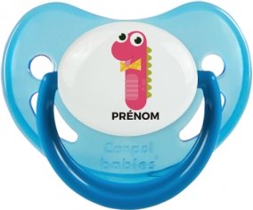 un an anniversaire style 3 + prénom : Sucette Bleue phosphorescente embout physiologique