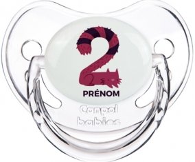 Deux ans anniversaire style 4 + prénom : Sucette Transparent classique embout physiologique