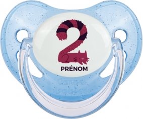 Deux ans anniversaire style 4 + prénom : Sucette Bleue à paillette embout physiologique