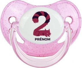Deux ans anniversaire style 4 + prénom : Sucette Rose à paillette embout physiologique