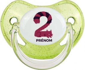 Deux ans anniversaire style 4 + prénom : Sucette Vert à paillette embout physiologique