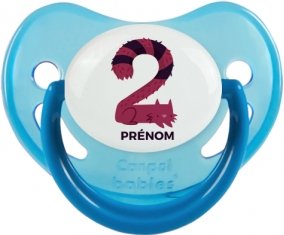 Deux ans anniversaire style 4 + prénom : Sucette Bleue phosphorescente embout physiologique