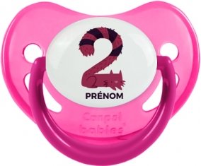 Deux ans anniversaire style 4 + prénom : Sucette Rose phosphorescente embout physiologique