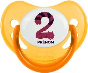 Deux ans anniversaire style 4 + prénom : Sucette Jaune phosphorescente embout physiologique