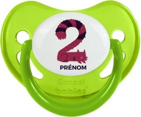 Deux ans anniversaire style 4 + prénom : Sucette Vert phosphorescente embout physiologique