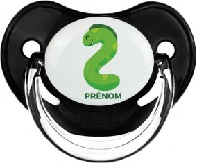 Deux ans anniversaire style 5 + prénom : Sucette Noir classique embout physiologique