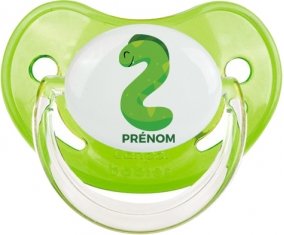 Deux ans anniversaire style 5 + prénom : Sucette Vert classique embout physiologique