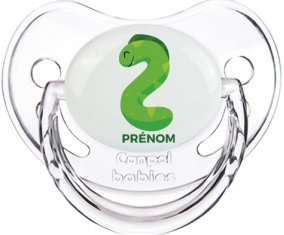 Deux ans anniversaire style 5 + prénom : Sucette Transparent classique embout physiologique