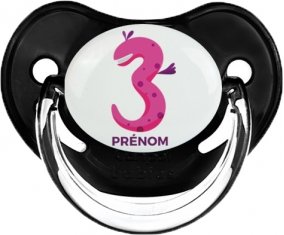 Trois ans anniversaire style 5 + prénom : Sucette Noir classique embout physiologique