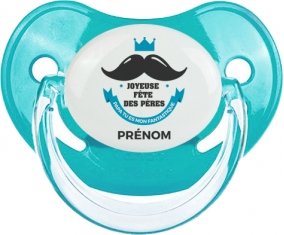 Joyeuse Fêtes des pères style 1 garçon + prénom : Sucette Bleue classique embout physiologique