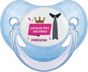 Joyeuse Fêtes des pères style 2 fille + prénom : Sucette Bleue à paillette embout physiologique