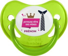Joyeuse Fêtes des pères style 2 fille + prénom : Sucette Vert phosphorescente embout physiologique