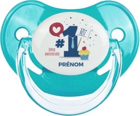 un an anniversaire style 7 + prénom : Sucette Bleue classique embout physiologique