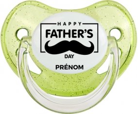 Happy father's day style 2 + prénom : Sucette Vert à paillette embout physiologique