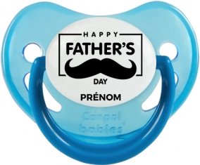 Happy father's day style 2 + prénom : Sucette Bleue phosphorescente embout physiologique