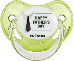 Happy father's day style 3 + prénom : Sucette Vert à paillette embout physiologique