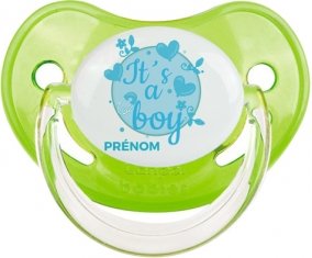 It's a boy + prénom : Sucette Vert classique embout physiologique