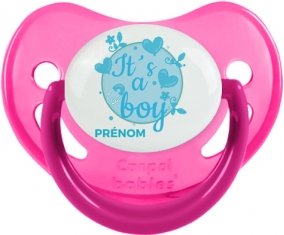 It's a boy + prénom : Sucette Rose phosphorescente embout physiologique