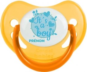 It's a boy + prénom : Sucette Jaune phosphorescente embout physiologique