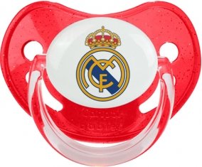 Real madrid : Sucette Rouge à paillette embout physiologique