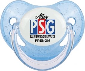 Allez Paris saint-germain + prénom : Sucette Bleue à paillette embout physiologique